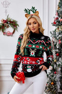 Maglione con Collo Alto e Ricamo Pupazzo di Neve Natalizio