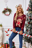 Pull décontracté à col rond brodé – Bonhomme en pain d'épice