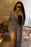 Op Art Chain Print Sheer Maxi Dress