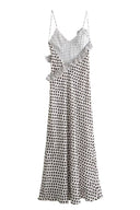 Robe maxi à bretelles volantées en guipure à imprimé pois fantaisie