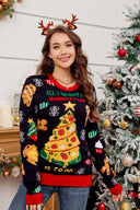 Maglione casual girocollo con albero di Natale ricamato