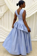 Asymmetric Ruffle Fitted Waist Maxi Dress