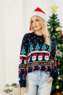 Rund hals løs pasform juletema strikket sweater