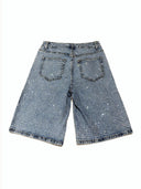 Pantaloni scurți sclipitori din denim albastru deschis