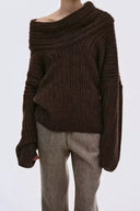 Lazy Style Ensfarvet Uregelmæssig Strikket Top