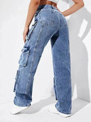 Spodnie cargo z denimu z wysokim stanem
