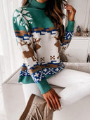 Maglione lavorato a maglia con renna ricamata e motivo a fiocco di neve