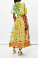 Vestido midi con mangas abullonadas y estampado floral