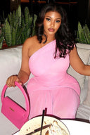 Barbiecore Glam High Slit Pleated Midi Dress