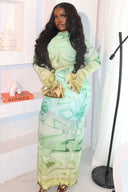 Psychedelic Mint Long Sleeve Slit Maxi Dress