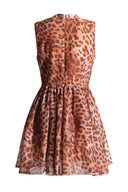 Leopard Print Rund Hals Rhinsten Kjole