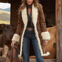 Cappotto Western Retrò in Denim da Donna, Peluche, Autunno e Inverno, Cappotto Caldo