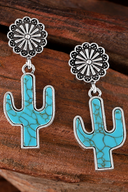 Brincos Pendentes Femininos Ocidentais Retro com Flor de Cacto Turquesa