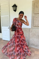 Vestido Maxi Tie Dye de Um Ombro Só