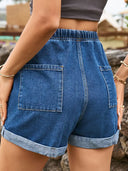 Jeansshorts mit Kordelzug und umgeschlagenem Saum