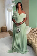 Vestido Maxi de Chiffon Verde Menta com Franzidos