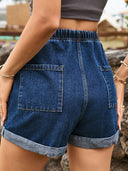 Jeansshorts mit Kordelzug und umgeschlagenem Saum