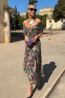 Vestido largo de fiesta con escote en V elegante y estampado floral pintado de fantasía