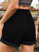 Jeansshorts mit Kordelzug und umgeschlagenem Saum
