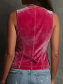 Gilet in Velluto Rosa Vivace Stile Bohemien Retrò