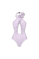 Ensemble maillot de bain dos nu à fleurs 3D avec col halter