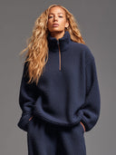 Ensemble de sport décontracté pantalon et sweat-shirt à demi-fermeture éclair en polaire bleu marine