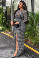 Op Art Chain Print Sheer Maxi Dress