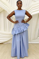 Asymmetric Ruffle Fitted Waist Maxi Dress