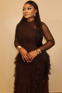 Sheer Mesh Long Sleeve Layered Ruffle Maxi Dress