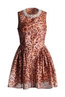 Leopard Print Rund Hals Rhinsten Kjole