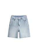 High-waist stretch denim shorts
