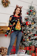 Maglione casual girocollo con albero di Natale ricamato
