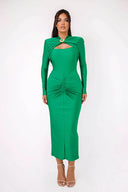 Langærmet Slank Bodycon Fest Midi Kjole