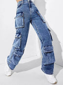Spodnie cargo z denimu z wysokim stanem