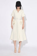 Grace Floral Appliqué Short Sleeve Midi Dress