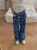 蝴蝶結印花牛仔褲