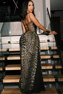 Wildes Leoparden Transparentes Korsett Maxikleid