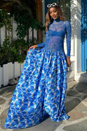 Vestido largo de malla con estampado de rosa Santorini