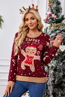 Pull décontracté à col rond brodé – Bonhomme en pain d'épice
