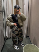 카모 라인스톤 스트링 카고 팬츠