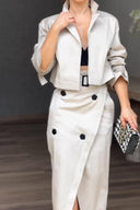 Modieus colbert met revers & gespleten rok tweedelige set