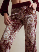 Vintage western paisley print bordeaux fløjlsflare bukser