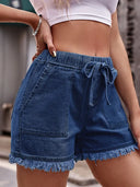 Shorts di jeans a vita alta con coulisse