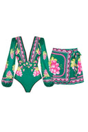 Costum de baie cu mâneci lungi și fustă scurtă, set