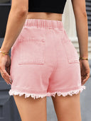 High-Waist-Jeansshorts mit Kordelzug