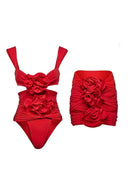 Badeanzug-Set mit Blumenapplikation