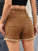 High-Waist-Jeansshorts mit Kordelzug
