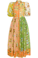 Vestido midi con mangas abullonadas y estampado floral