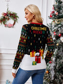 Strick Rundhalsausschnitt Bestickter Pullover – Weihnachtsmann & Musiknoten