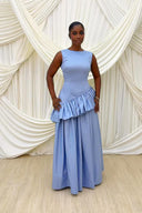 Asymmetric Ruffle Fitted Waist Maxi Dress